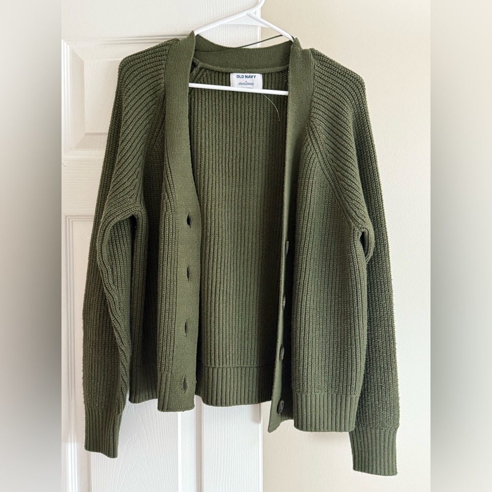 Old Navy Green Cardigan Sweater Chunky Knit